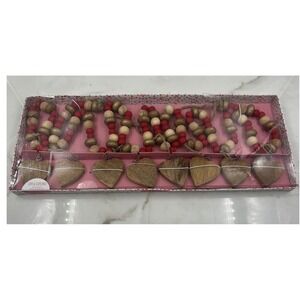 Love & Cupcakes 6 Ft Wooden Heart Garland Red Gold Natural Wood Bead Valentine